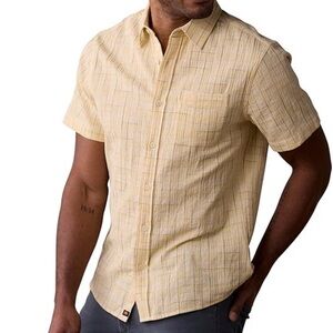 NWT The Normal Brand Yellow Plaid Short Sleeve Button Down, Medium